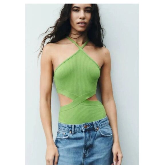 Zara Ribbed cut out body suit small - Picture 2 of 3